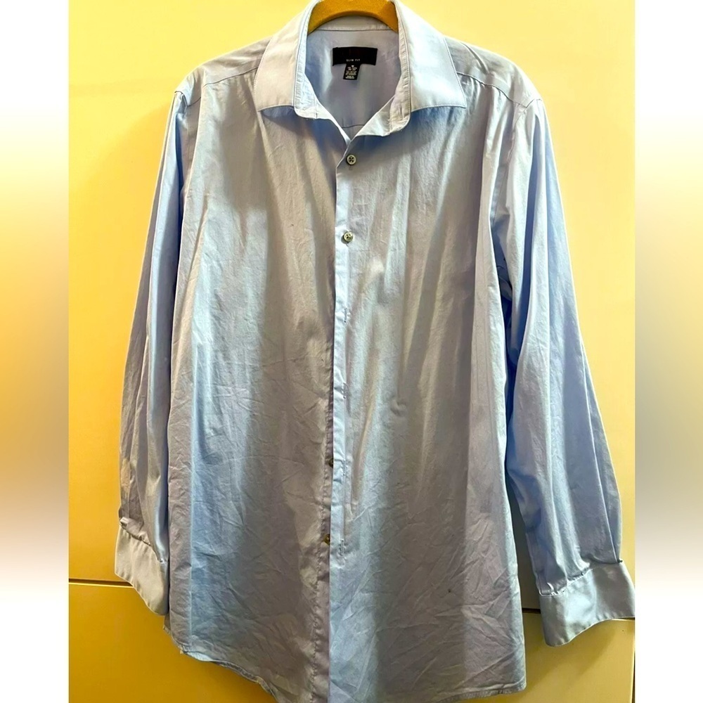 Men's  Blue Button-Up Shirt ALFANI SLIM FIT Shirt Size M 15-15½ 32-33 COTTON